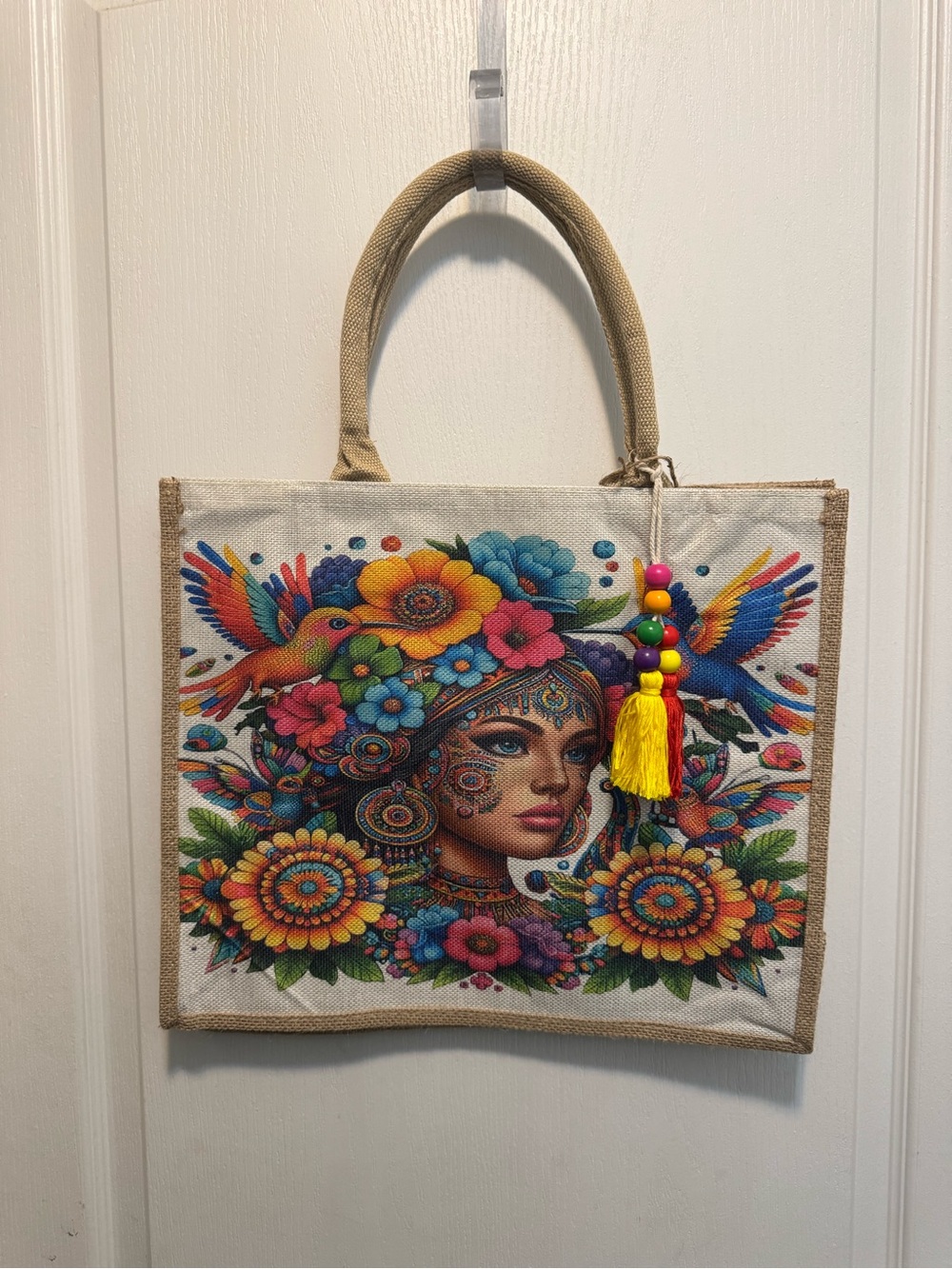 Hummingbird Mexican Jute Tote Bag